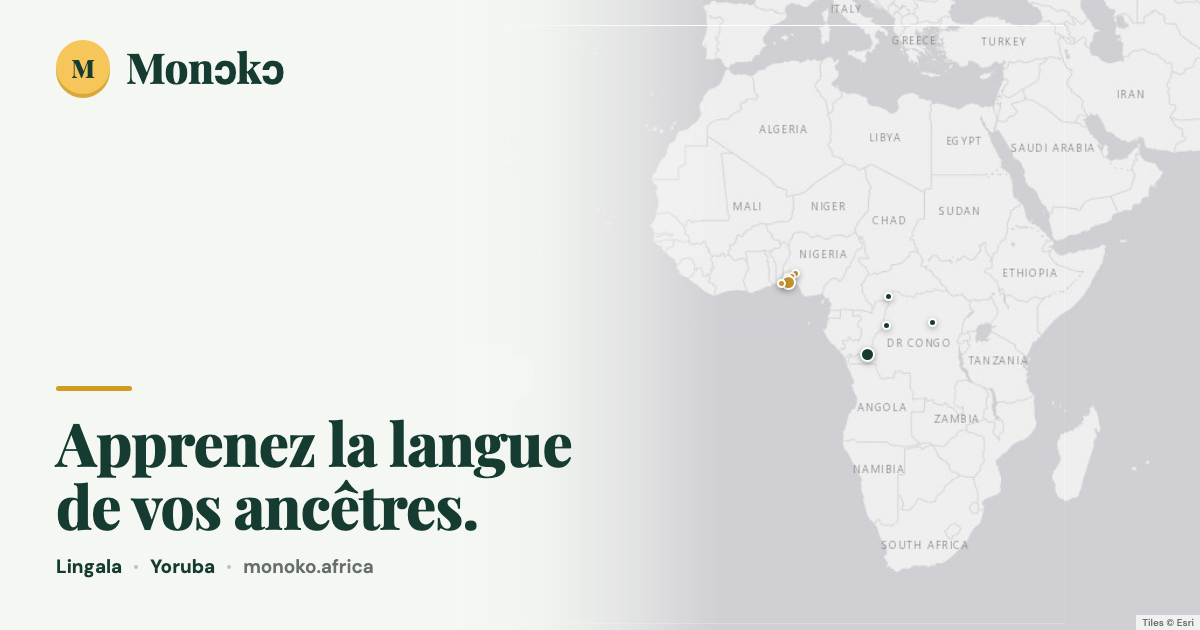 Carte Monɔkɔ présentant l'application d'apprentissage du lingala.